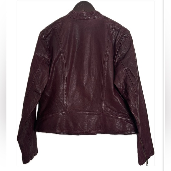 New Lauren Ralph Lauren Wine-Red Color Leather Moto Cafe Racer Jacket Women’s - Picture 7 of 16